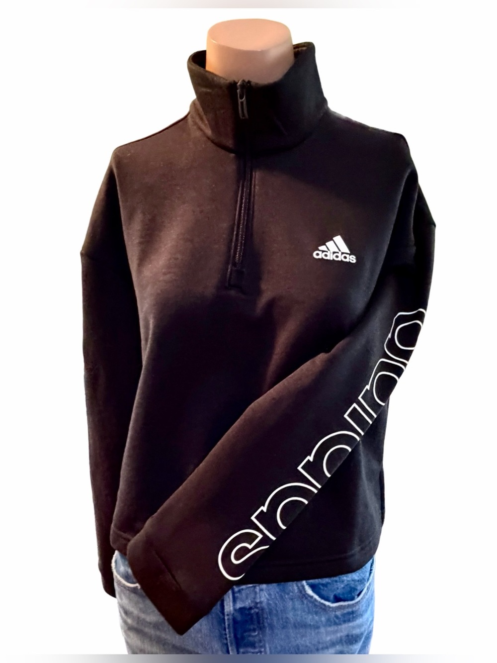 adidas Essentials Primegreen Cropped 1/4 Zip Sweatshirt M NWOT